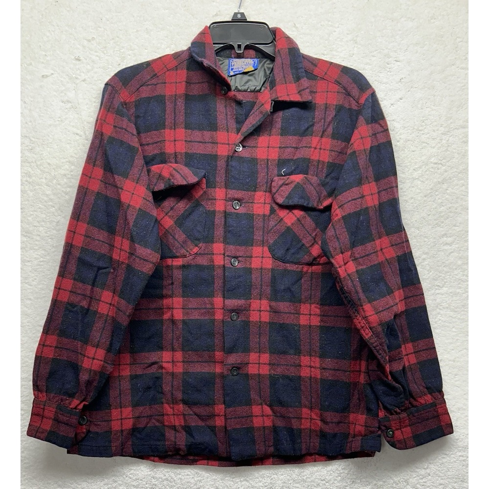 Pendleton Mens Size M Red VTG Long Sleeve Loop Colar Wool Button Up Shirt (U4)